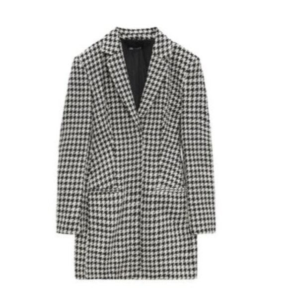 Zara Structured Houndstooth Tweed Blazer Dress Black/White - Picture 1 of 6